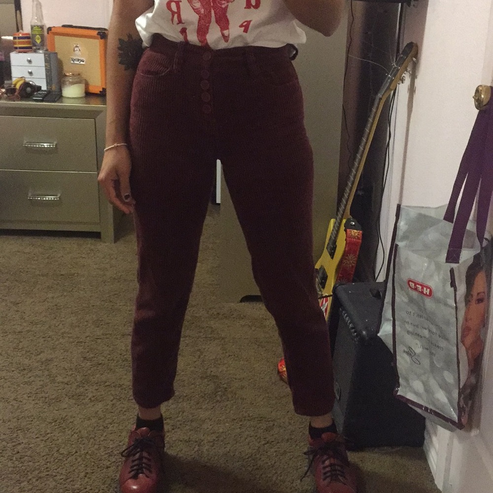 Burgundy high waisted corduroy jeans